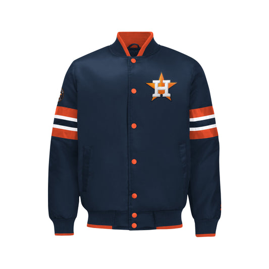Men’s Houston Astros Satin Varsity Jacket | Snap Button Bomber
