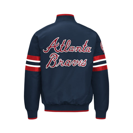 Men’s Atlanta Braves Satin Varsity Jacket | Snap Button Bomber