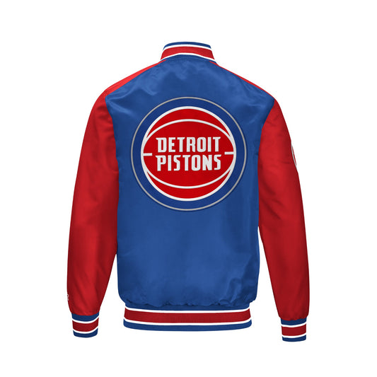 Men’s Detroit Pistons Satin Varsity Jacket | Snap Button Bomber