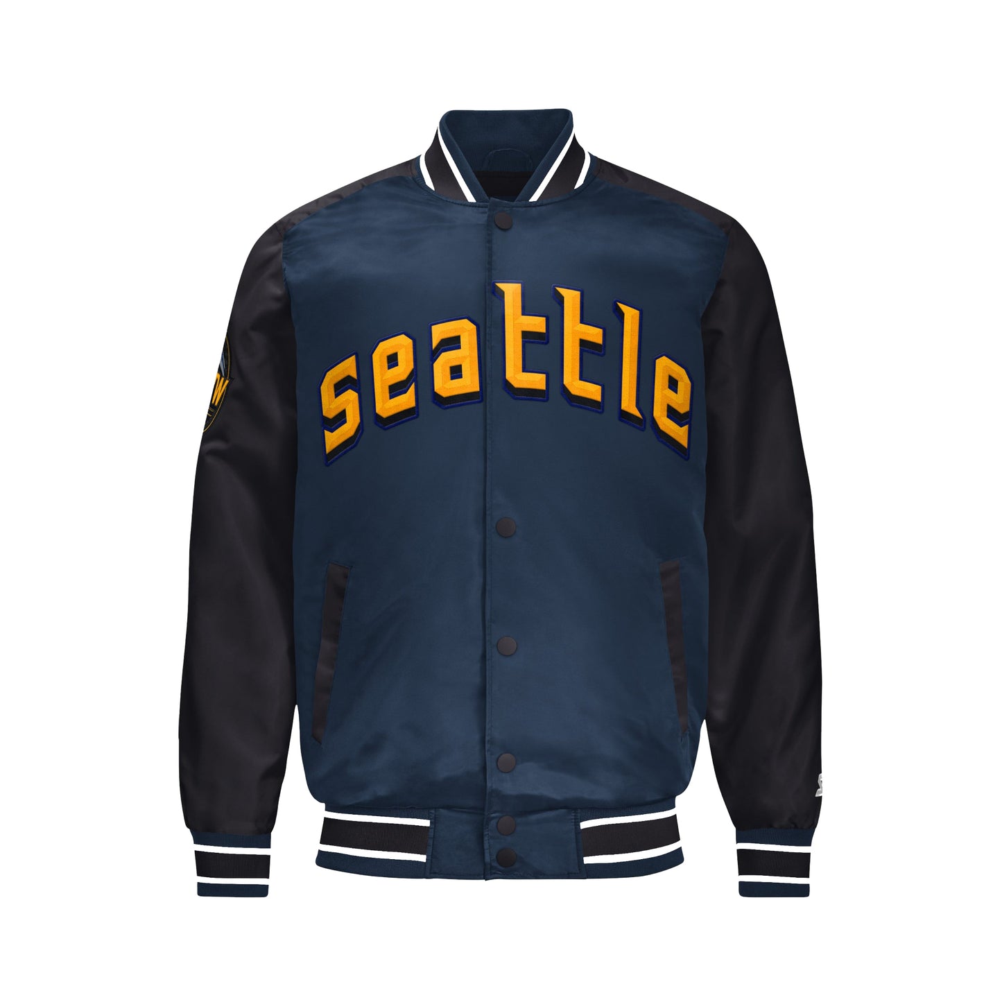 Men’s Seattle Mariners Satin Varsity Jacket – Snap Button Bomber