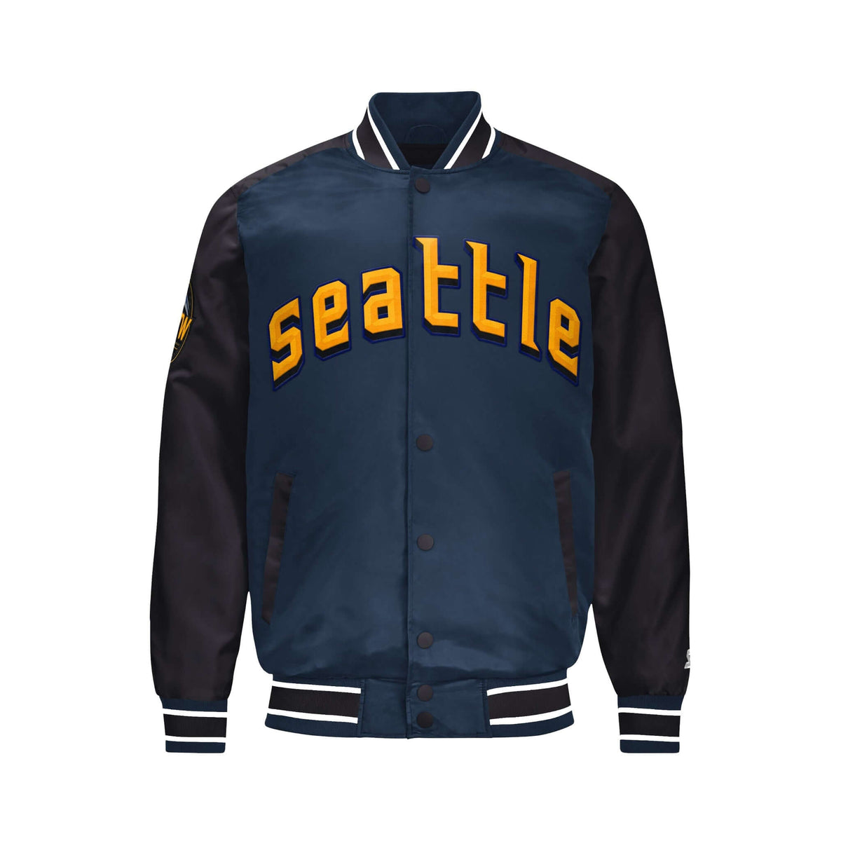 Men’s Seattle Mariners Satin Varsity Jacket Snap Button Bomber