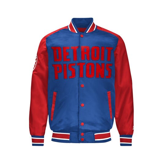 Men’s Detroit Pistons Satin Varsity Jacket | Snap Button Bomber