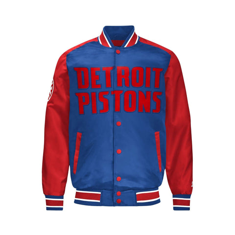 Detroit Pistons Satin Varsity Jacket Men Snap Button Bomber