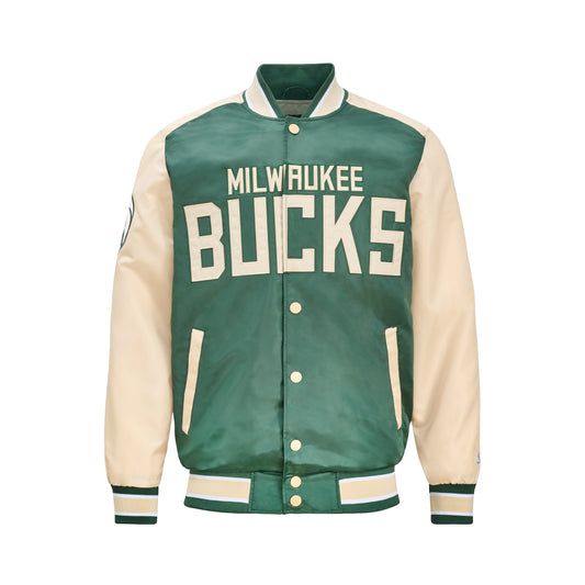 Men’s Milwaukee Bucks Satin Varsity Jacket | Snap Button Bomber