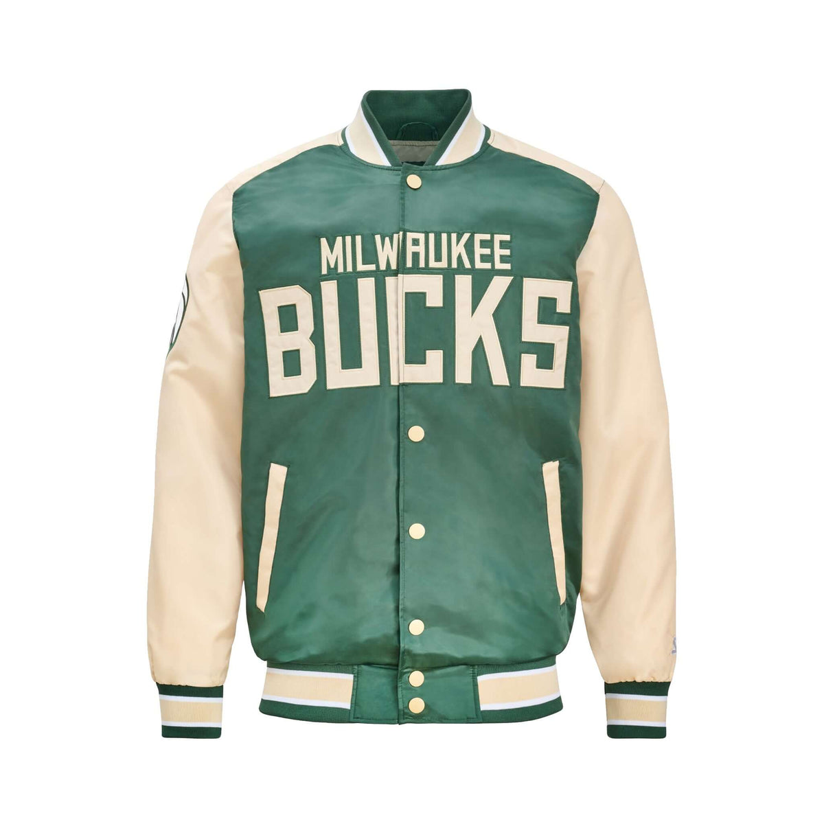 Milwaukee Bucks Satin Varsity Snap Button Jacket