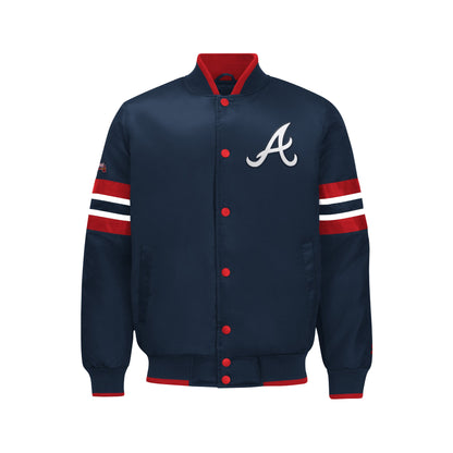 Men’s Atlanta Braves Satin Varsity Jacket | Snap Button Bomber