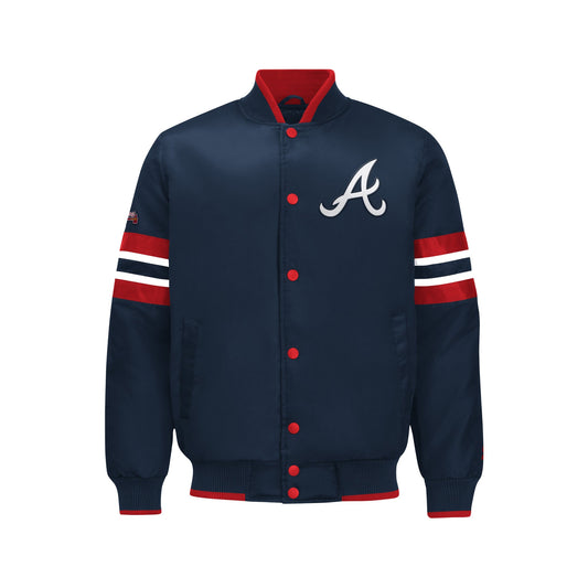 Men’s Atlanta Braves Satin Varsity Jacket | Snap Button Bomber