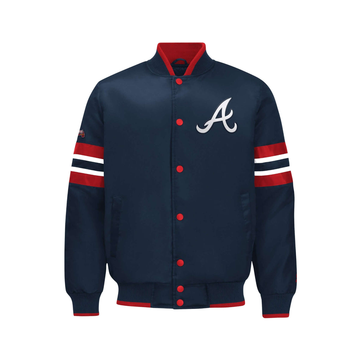Atlanta Braves Satin Varsity Jacket Men Snap Button Bomber