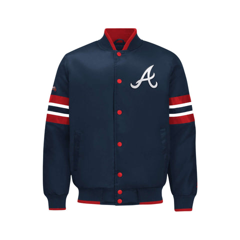 Atlanta Braves Satin Varsity Jacket Men Snap Button Bomber