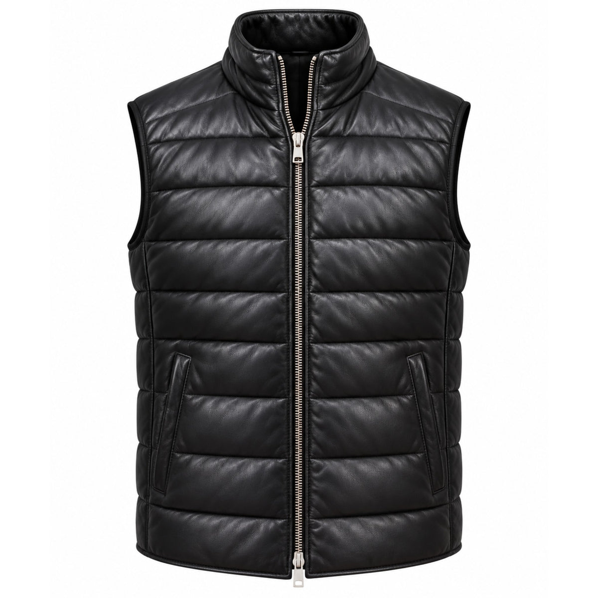 Black Sheepskin Leather Puffer Vest – Quilted Leather Down Vest