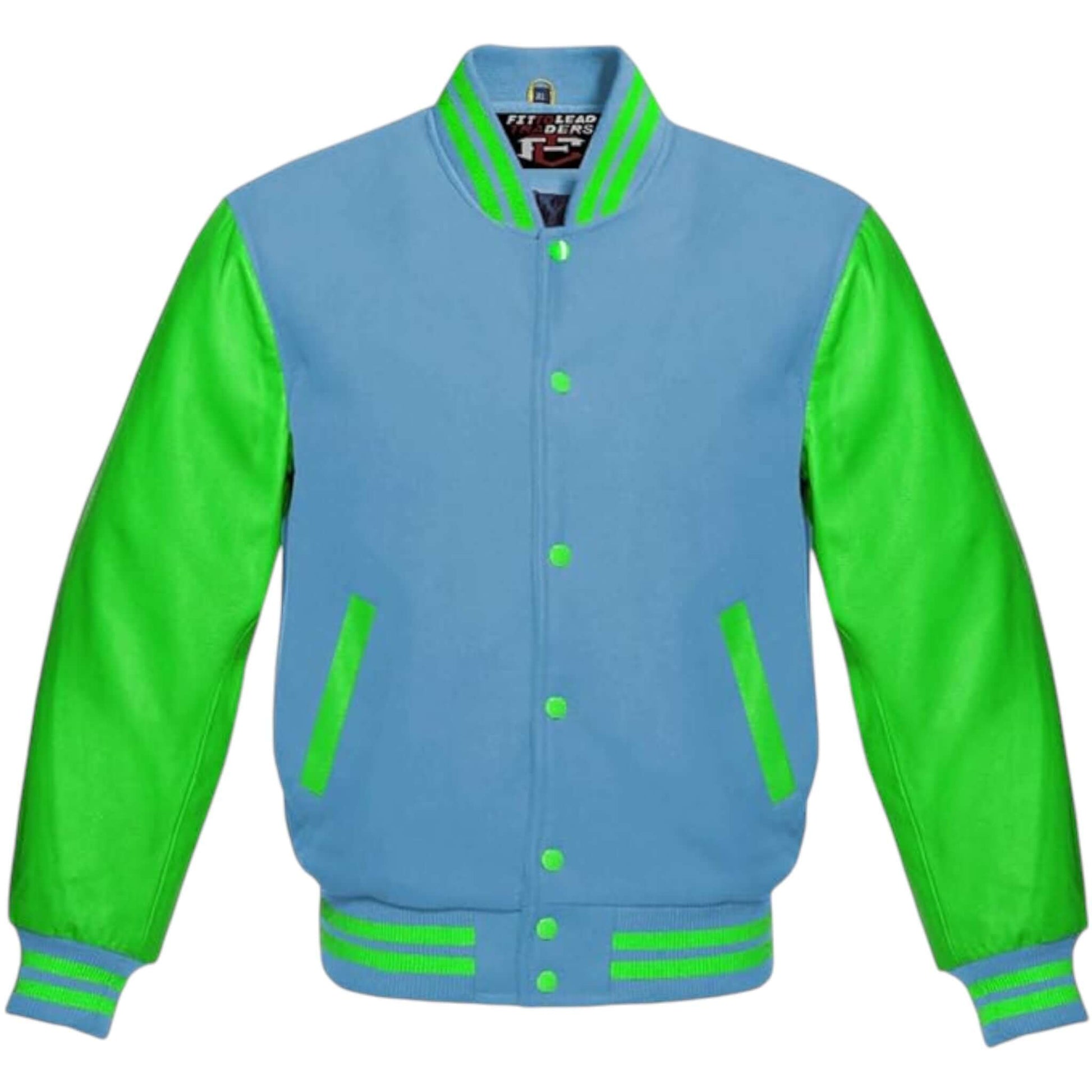Varsity Baseball Jacket Wool Body with Kelly Green Leather