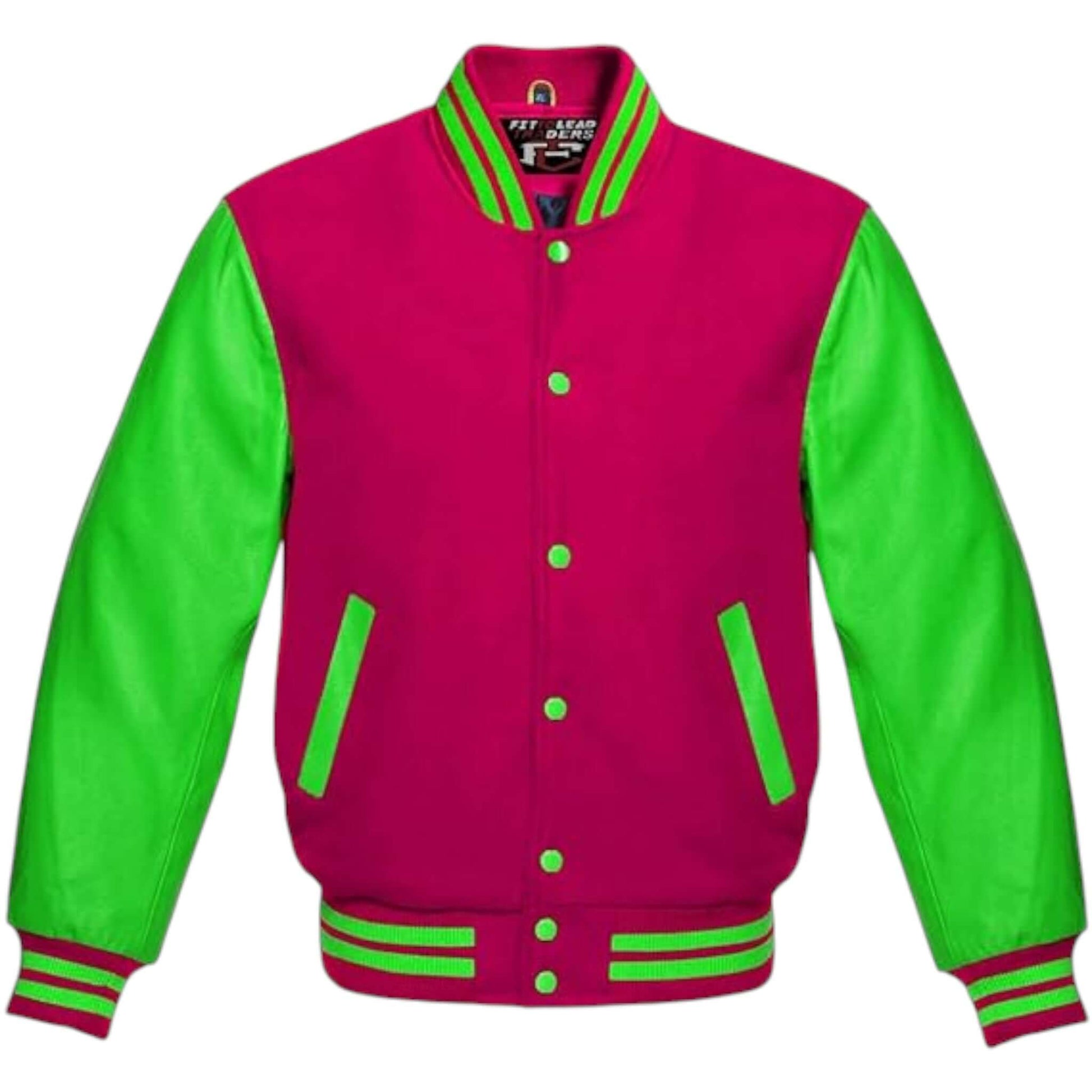 Varsity Baseball Jacket Wool Body with Kelly Green Leather