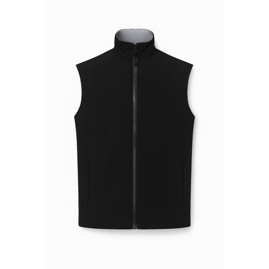 Men's Light Black Sleeveless Zip-Up Vest with High Collar