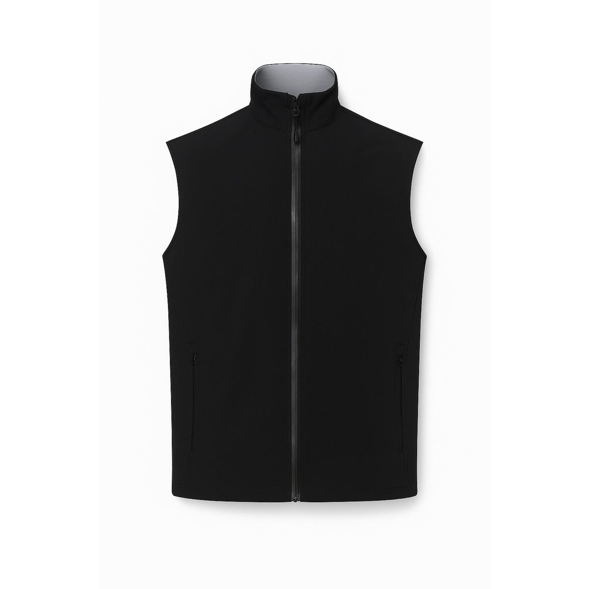 Men Light Black Sleeveless Zip-Up Vest with High Collar
