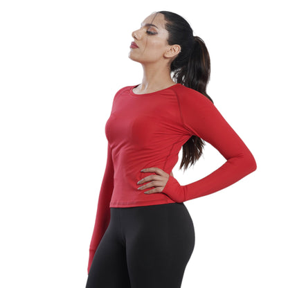 Luxurious Women's Full Sleeve Red Performance Tee
